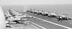 Foch: Dassault-Breguet Super etendards ranged on deck after flying