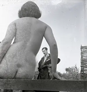 Wickerwork: David Cox painting a nude, St Ives, Cornwall