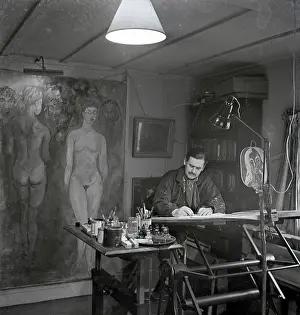Ives: David Cox at work in his studio, St Ives, Cornwall