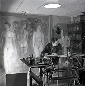 Ives: David Cox at work in his studio, St Ives, Cornwall