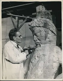 Welwyn: David Evans, sculptor, working on Gog sculpture