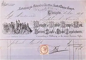 Receipts: DAVID KEMP BILL 1889