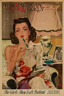 Notepaper: David Wright woman with pen and note paper