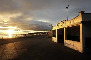 Berwick: Dawn light on old seaside shelter at Spittal, Northumberland
