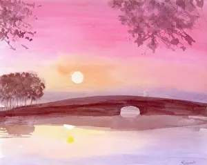 Overhang: Dawn River Scene with low bridge