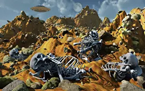 Wreck: Dead humanoid remains lying near a crashed UFO site