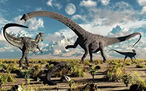 Defending: A deadly confrontation between a Diplodocus and a pair of ?