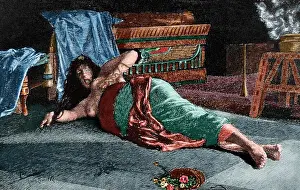Cleopatra: Death of Cleopatra (69-30 BC). Engraving. Colored
