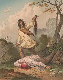 Scalped: THE DEATH CRY, ca. 1852, lithograph after