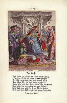 Holbeins: Death grabs the crown of the Emperor seated