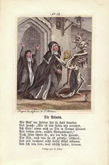 Abbess: Death, grotesquely crowned with flags or feathers