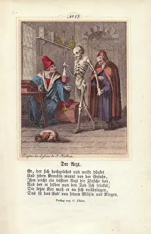 Urinal: Death holds out a urinal to a Physician caring