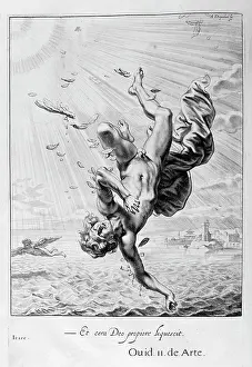 Muses: Death of Icarus. Engraving from Tableaux du temple