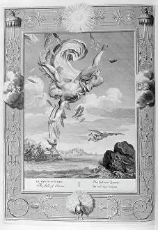 Muses: Death of Icarus. Engraving from Tableaux du temple