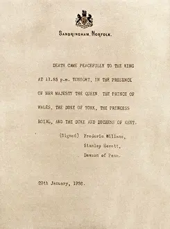 Notification: Death of King George V - the last bulletin