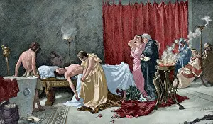 Sadness: Death of Lucan (39-65 AD). Engraving. Colored