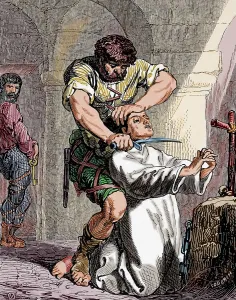 Kneel: Death of Saint Hermenegild. Engraving. Colored