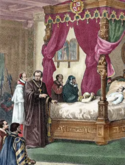 Habsburg: Death of Spanish King Charles II (1661-1700) Colored engravi