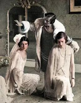 Curtseying: Debutantes learning to curtsey, 1929
