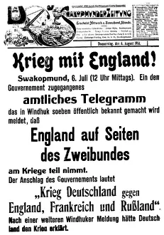 Zeitung: Declaration of war against England in German South-West Afri