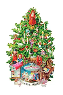 Bauble: Decorated Christmas tree on a Victorian scrap