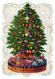 Decorated tree on a Christmas card