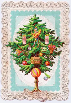 Bauble: Decorated tree on a Christmas card