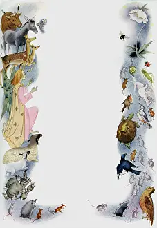 Baynes: Decorative border to a Story with Animals and an Angel
