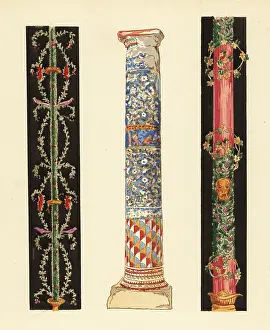 Interior Decoration: Decorative candlelabrae and column of enamel mosaic, Pompeii