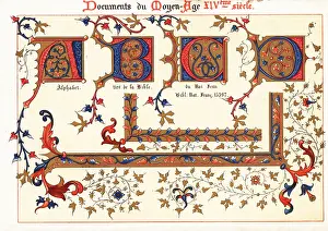 14th Century: Decorative initial ABCD from the Bible of King