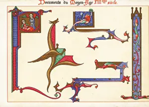13th Century: Decorative initial letters and borders from a