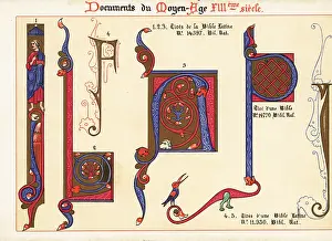 Chromolithograh: Decorative initial letters taken from 13th century