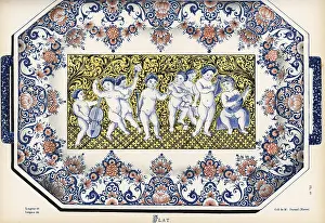 Paquot: Decorative rectangular plate from Rouen with handles