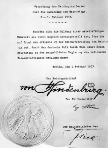 Dissolution: Decree for the dissolution of the Reichstag, 1933