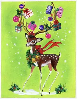 Findlay: Deer with Christmas decorations on antlers