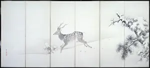 Fold: Deer in Snow – Japanese six-fold screen