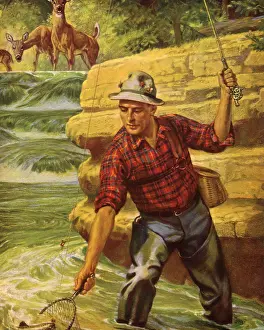 Leggings: Deer watch Fisherman with Net