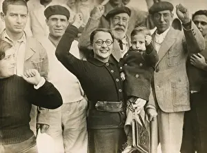 Left Wing: Defeated Spanish Republican refugees give their