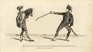 Armes: Defensive guard of the small sword (B) against
