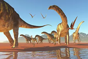 Anhanguera: Two Deinocheirus move along with a herd of Argentinosaurus
