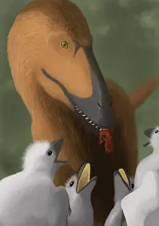 Flesh: Deinonychus dinosaur feeding its young
