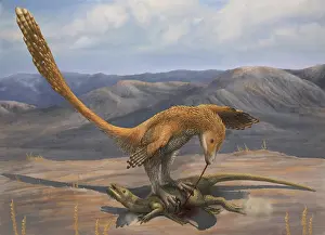 Iguana: A Deinonychus feeds on the carcass of a Zephyrosaurus