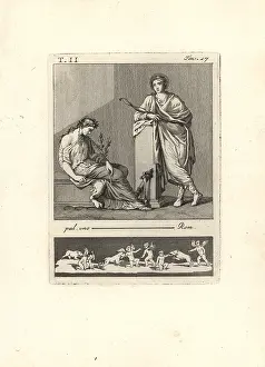 Ercolano: A deity (Apollo?) with halo and bow leans against a pillar