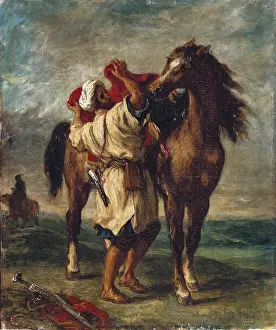 Orientalists: DELACROIX, Eugene (1798-1863). Arab saddling