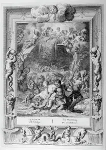 Represented: The Deluge. Engraved illustration from The Temple