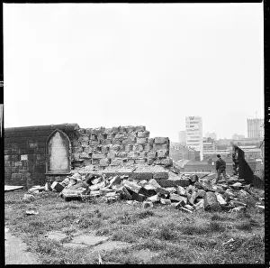 Demolished stonework of graveyard wall - St Mary's Church