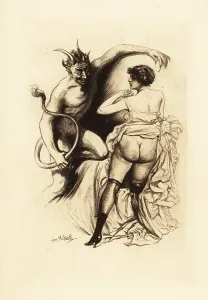 Sadomasochism: A demon standing next to a woman with her buttocks exposed