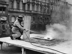 Extinguish: Demonstration of extinguishing firebombs in Berlin, 1941