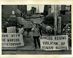 Marcos: Demonstration against Marcos regime outside UN building