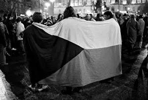 Jaromir: Demonstration - national flag - Wenceslas Square